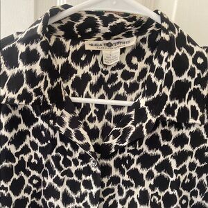 Saks Fifth Avenue Black and White Leopard Print Button-Down Shirt